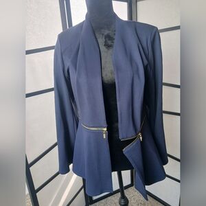 Navy Blue Women's Jacket with Gold Zippers